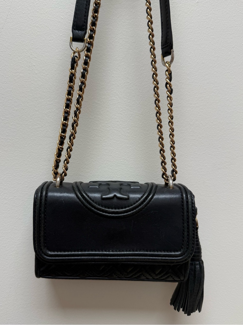 Tory Burch Women's Black Leather Small Fleming Convertible Shoulder Bag EUC